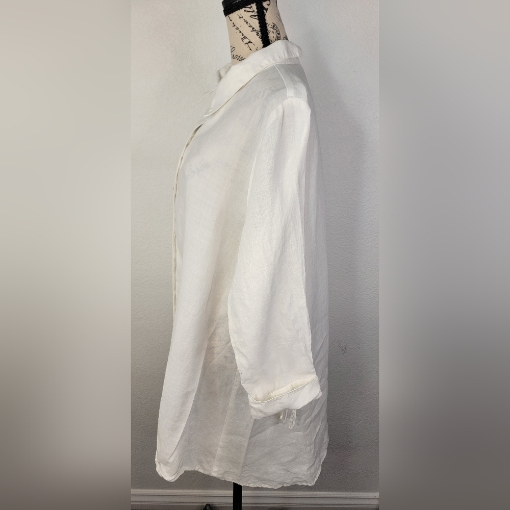 I.C Connie K Shirt Sz Large 100% Linen Tunic High Low Back Zip Lagenlook Beachy - Picture 2 of 11